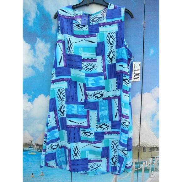 NEW by L.A.N.Y, SLEEVELESS DRESS,BLUE MULTI-COLOR PLUS SIZE 1X (MADE IN THE USA) - Picture 7 of 11